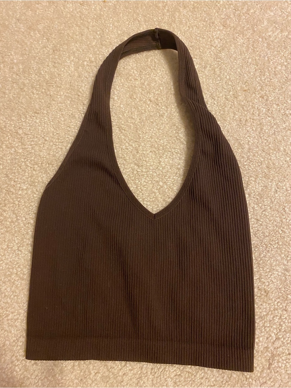 Aritzia Sunday Best Ribbed Halter V-Neck Crop Top - Brown